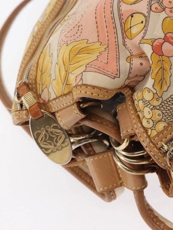 LOEWE Backpack Canvas Leather Beige Gold Auth BA8695 main image 4